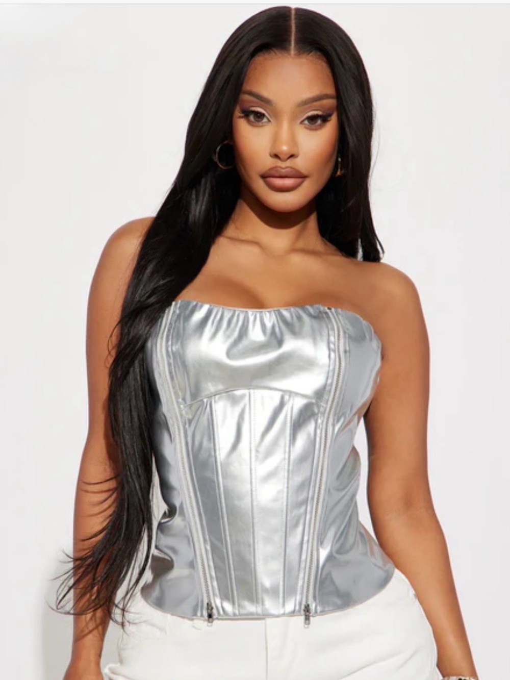 NEW Fashion Nova Silver Metallic Strapless Corset